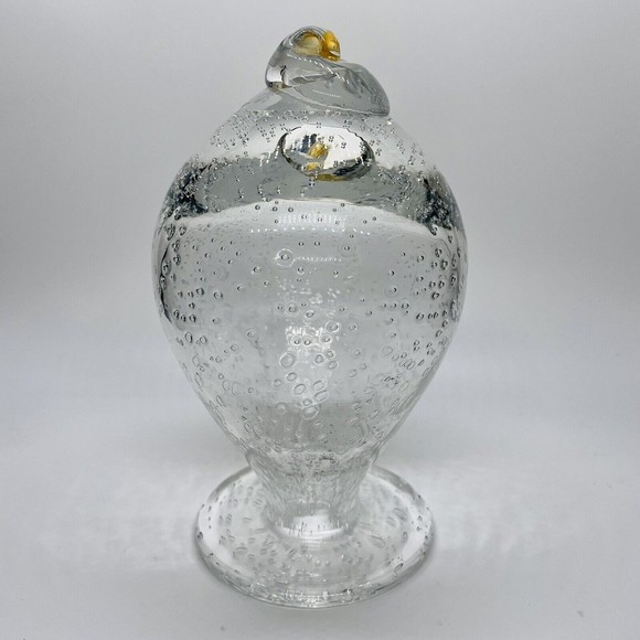 Rare Hand Blown Bubble Abstract Art Glass Clear and Gold Decor 7” - Picture 2 of 5